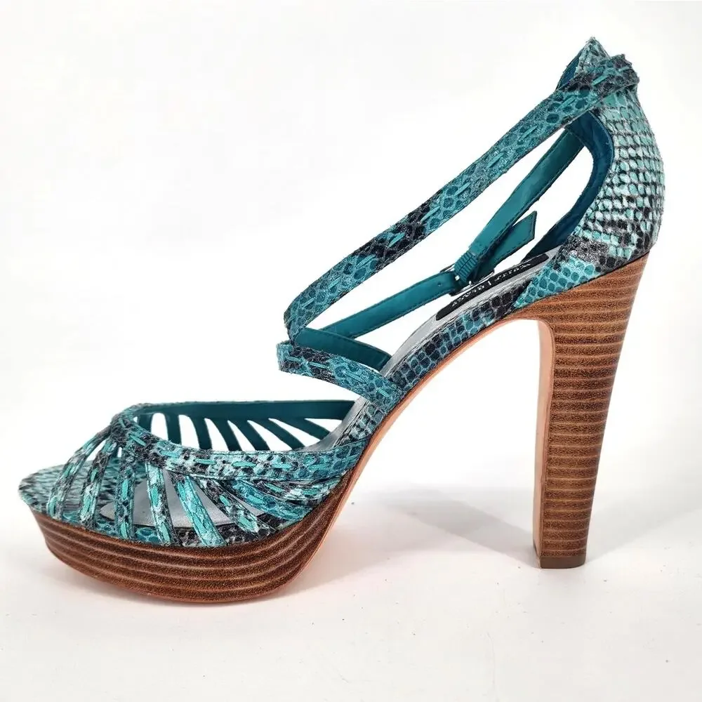 White House Black Market Emilia Teal Snakeskin Platform Sandals Women's Size 10M - Picture 7 of 12